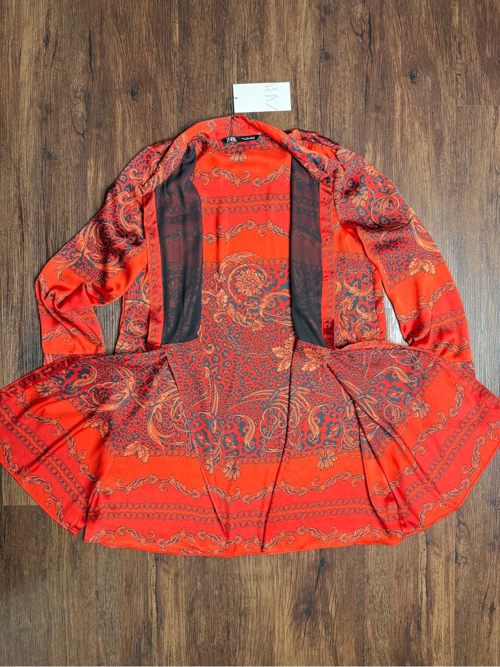 Zara NWT Scarf Print Tunic Shirt Dress Red Baroque Paisley Size L - Picture 6 of 13
